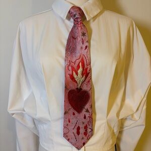 New Sacred Heart & Eternal Flame Graphic Tie - Pink/Red
